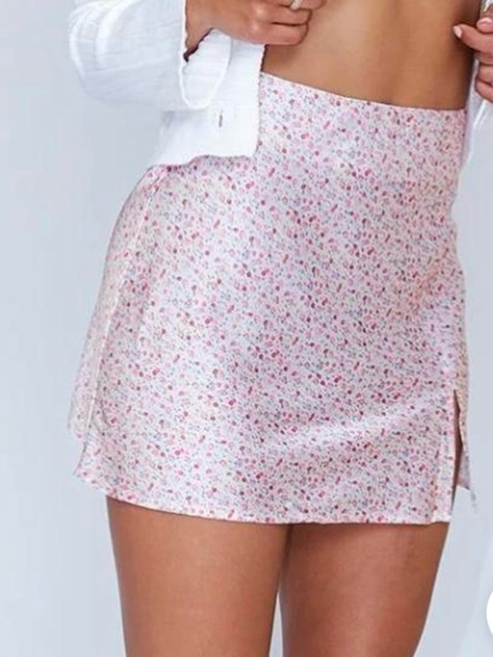 Princess Polly Pink Floral Mini Skirt with Tiny Side Slit